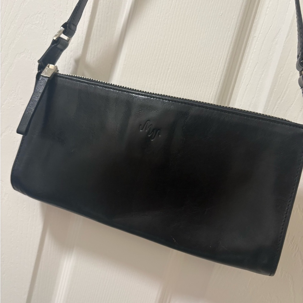 Monsac Black Leather Shoulder Bag